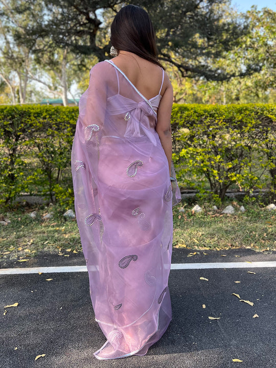 Lavender Organza Saree With Blouse Piece