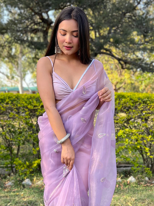 Lavender Organza Saree With Blouse Piece