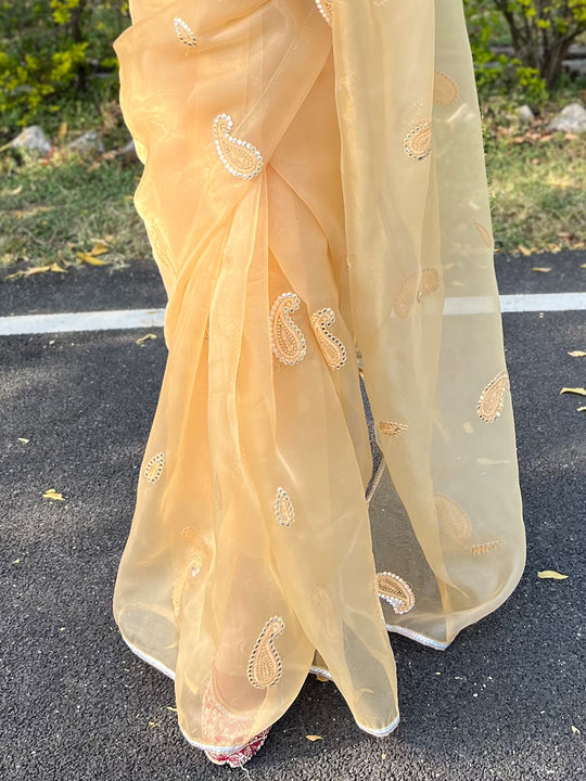 Yellow Organza Saree With Blouse Piece