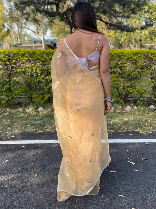 Yellow Organza Saree With Blouse Piece