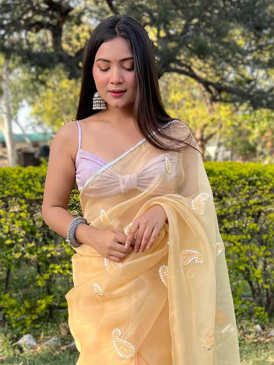 Yellow Organza Saree With Blouse Piece