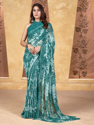 Sea Green Georgette Saree With Blouse Piece