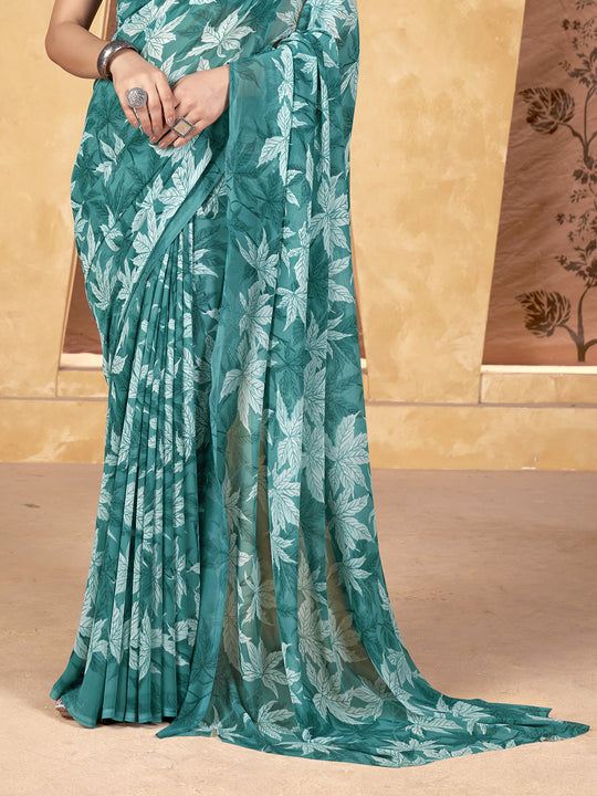 Sea Green Georgette Saree With Blouse Piece