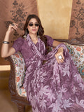 Purple Georgette Saree With Blouse Piece