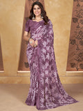 Purple Georgette Saree With Blouse Piece