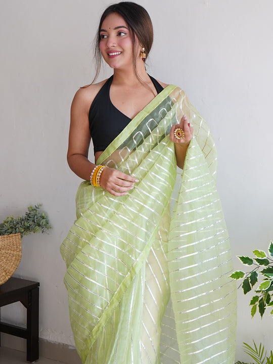 Yellow Organza Saree With Blouse Piece