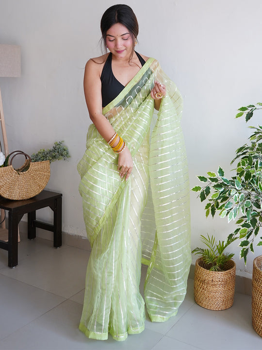 Yellow Organza Saree With Blouse Piece