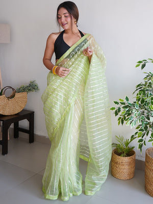 Yellow Organza Saree With Blouse Piece