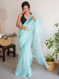 Blue Organza Saree With Blouse Piece