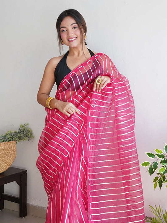 Pink Organza Saree With Blouse Piece