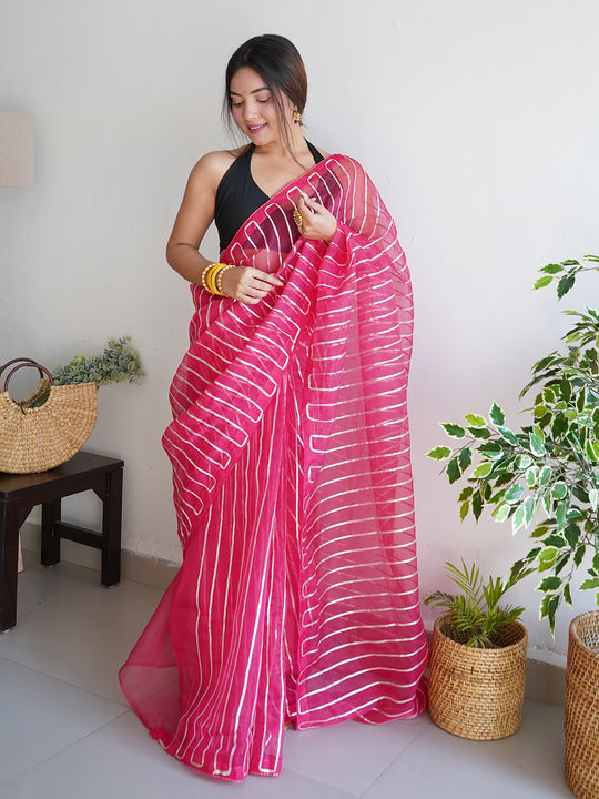 Pink Organza Saree With Blouse Piece