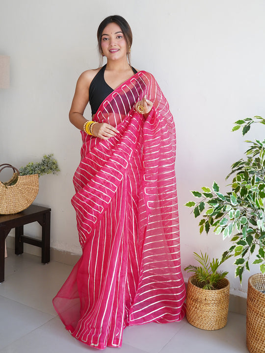 Pink Organza Saree With Blouse Piece