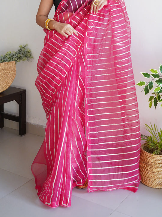 Pink Organza Saree With Blouse Piece