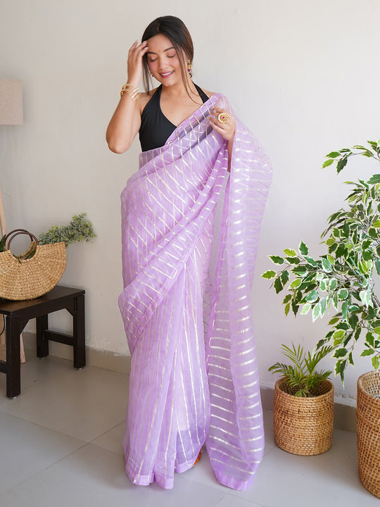 Lavender Organza Saree With Blouse Piece