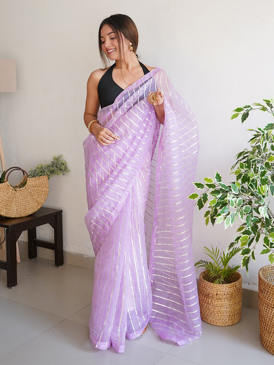 Lavender Organza Saree With Blouse Piece