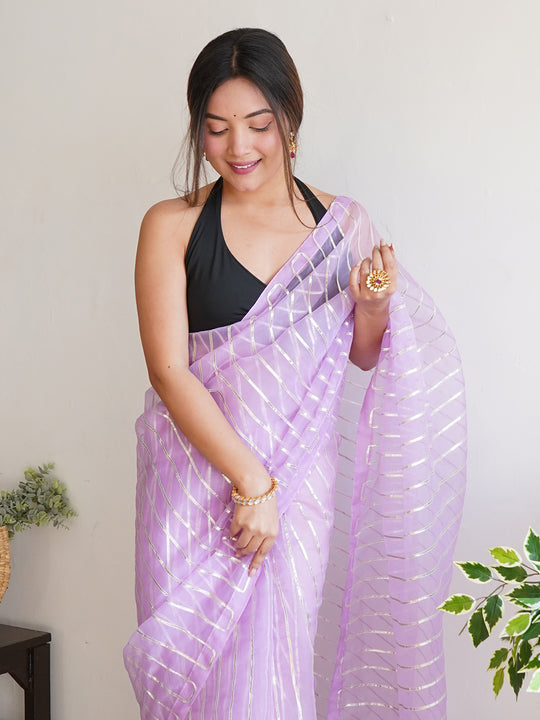 Lavender Organza Saree With Blouse Piece