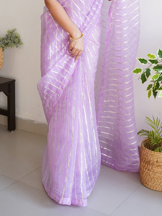Lavender Organza Saree With Blouse Piece