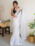 White Organza Saree With Blouse Piece