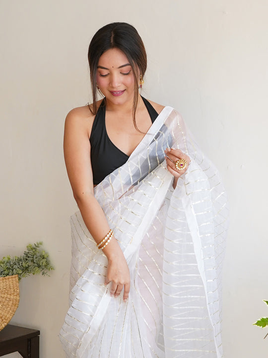 White Organza Saree With Blouse Piece