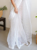 White Organza Saree With Blouse Piece