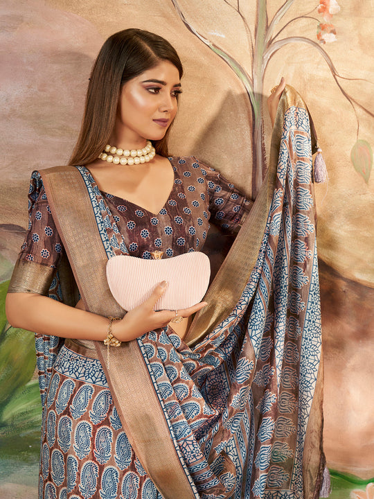 Brown Dola Silk Saree With Blouse Piece