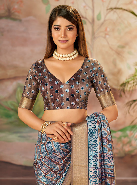 Brown Dola Silk Saree With Blouse Piece