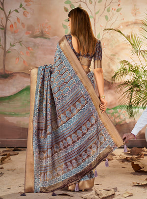 Brown Dola Silk Saree With Blouse Piece