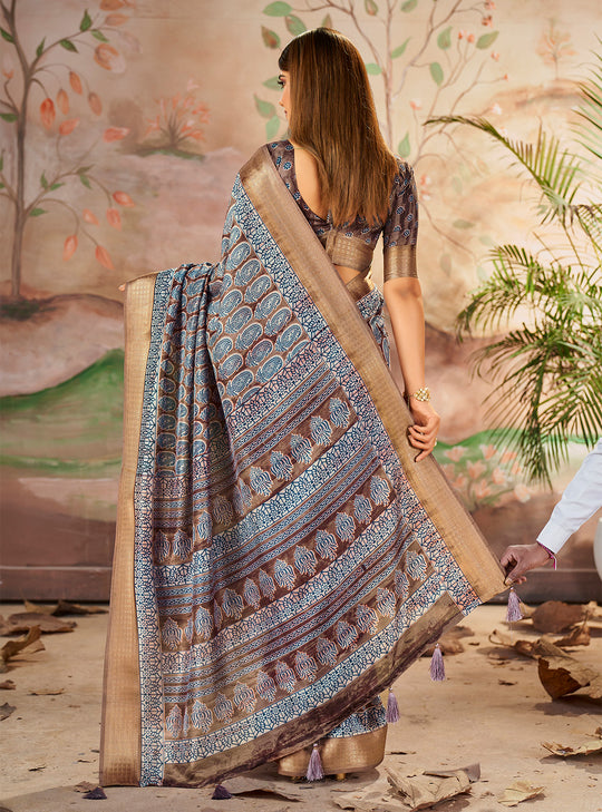 Brown Dola Silk Saree With Blouse Piece