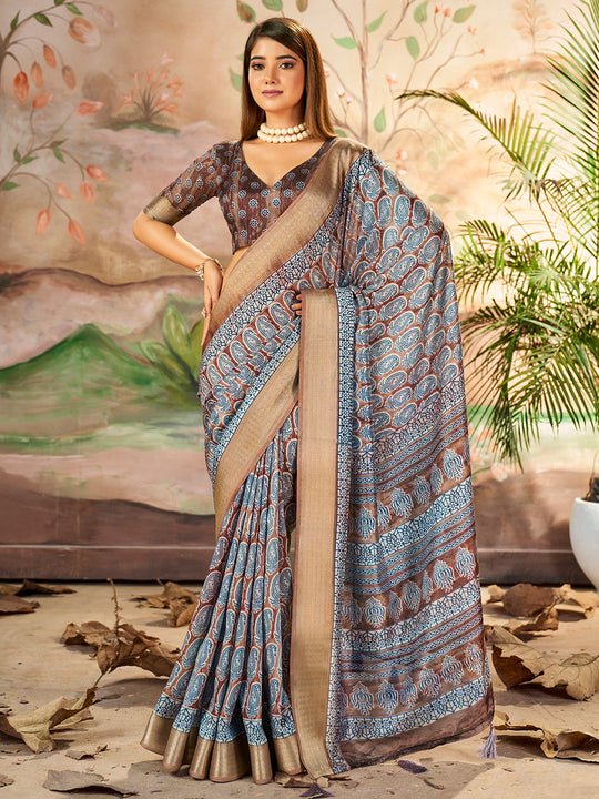 Brown Dola Silk Saree With Blouse Piece