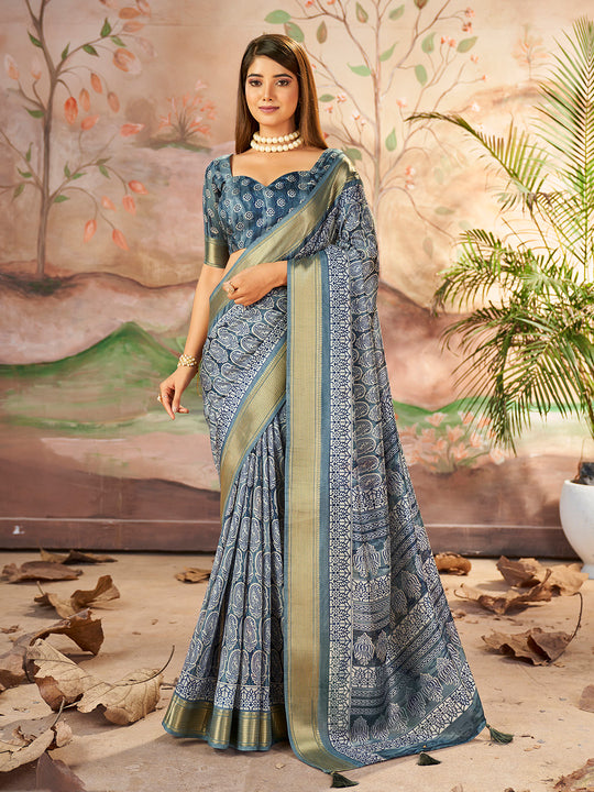 Grey Dola Silk Saree With Blouse Piece