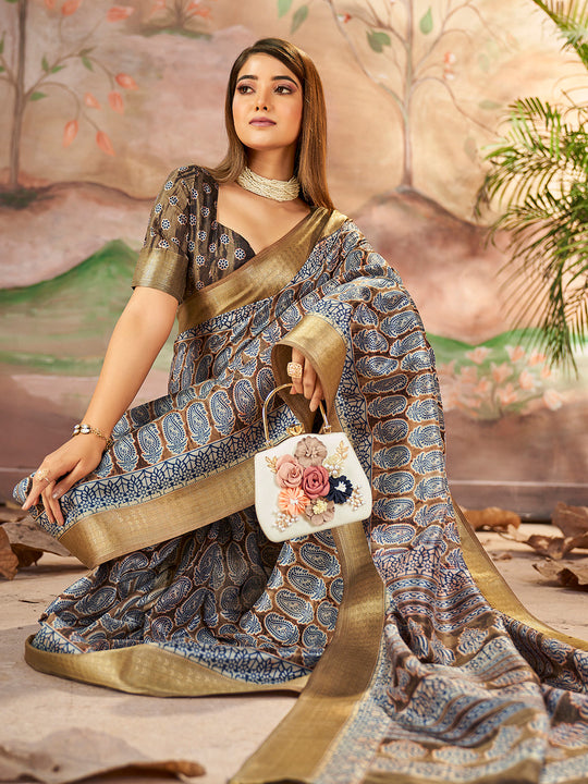 Brown Dola Silk Saree With Blouse Piece