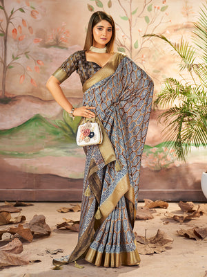 Brown Dola Silk Saree With Blouse Piece