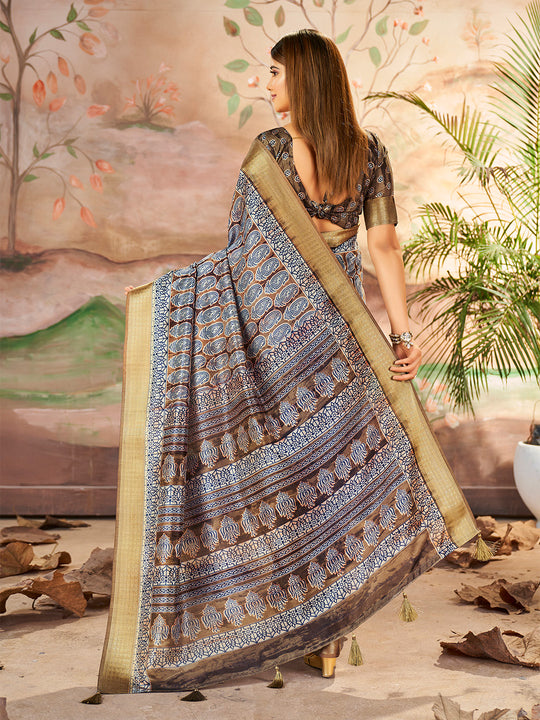 Brown Dola Silk Saree With Blouse Piece