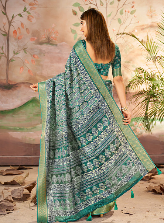 Sea Green Dola Silk Saree With Blouse Piece