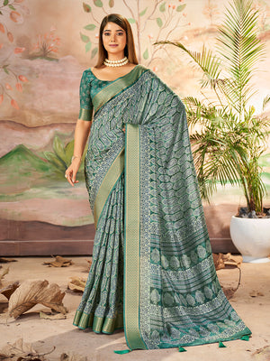 Sea Green Dola Silk Saree With Blouse Piece