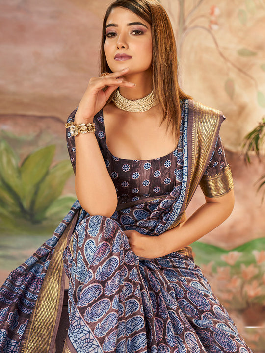 Brown Dola Silk Saree With Blouse Piece