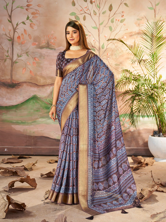 Brown Dola Silk Saree With Blouse Piece