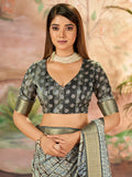 Grey Dola Silk Saree With Blouse Piece