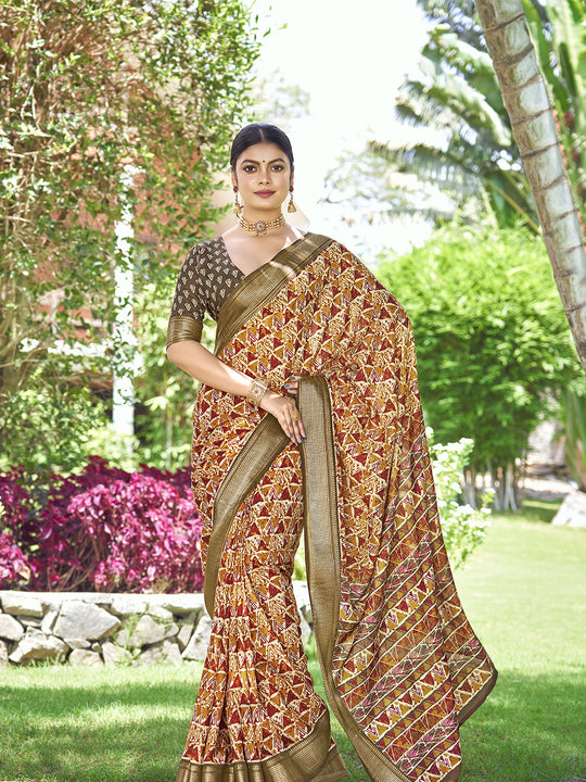 Multi Kalamkari Silk Saree With Blouse Piece