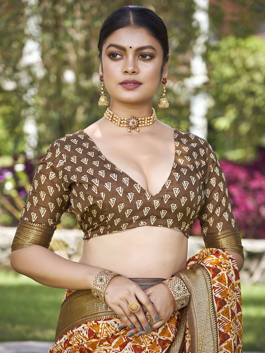 Multi Kalamkari Silk Saree With Blouse Piece