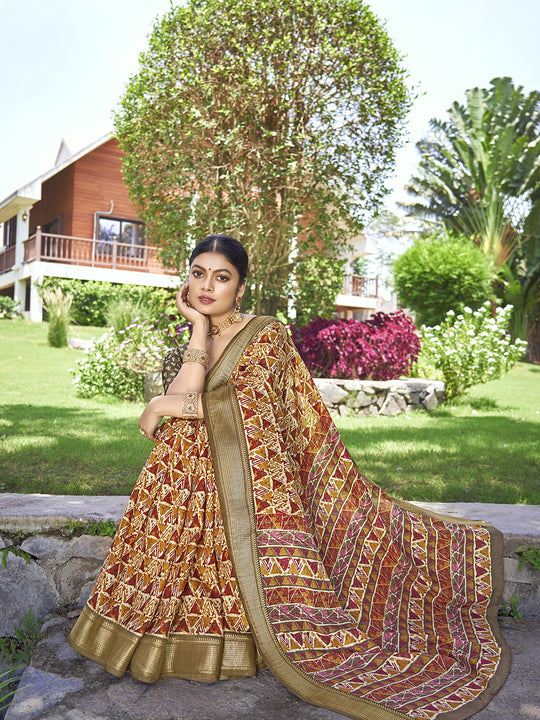Multi Kalamkari Silk Saree With Blouse Piece
