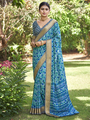 Sea Green Kalamkari Silk Saree With Blouse Piece