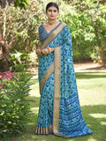 Sea Green Kalamkari Silk Saree With Blouse Piece