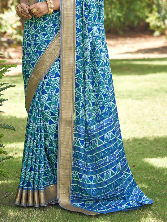 Sea Green Kalamkari Silk Saree With Blouse Piece