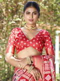 Red Kalamkari Silk Saree With Blouse Piece