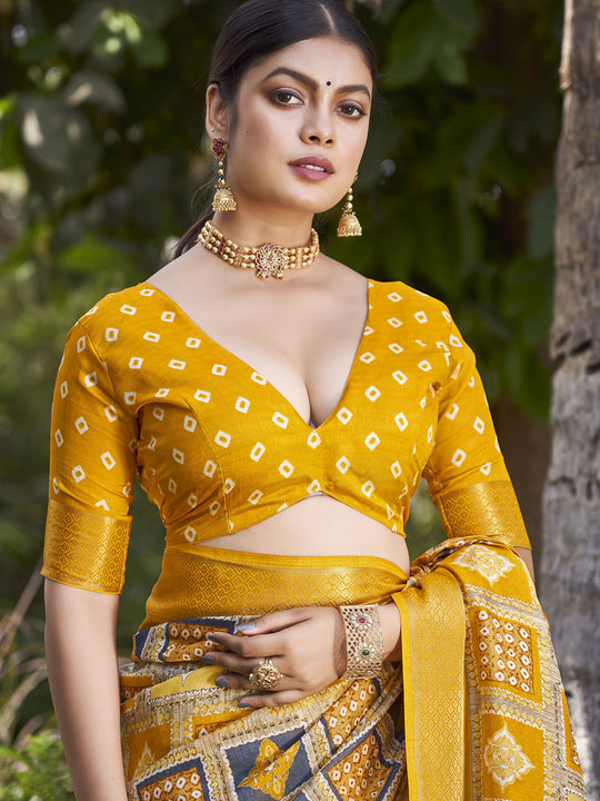 Yellow Kalamkari Silk Saree With Blouse Piece
