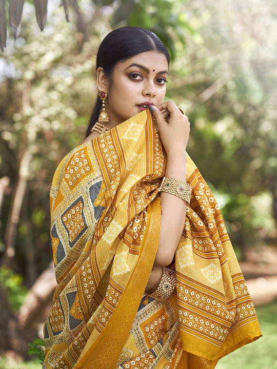 Yellow Kalamkari Silk Saree With Blouse Piece