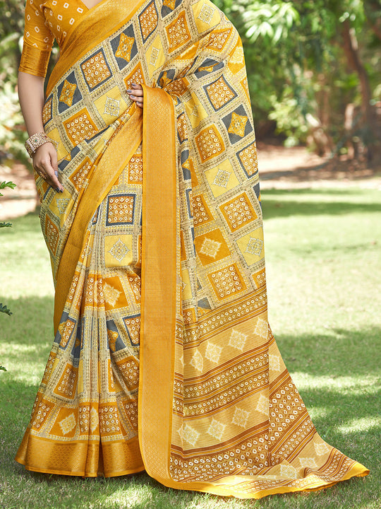 Yellow Kalamkari Silk Saree With Blouse Piece