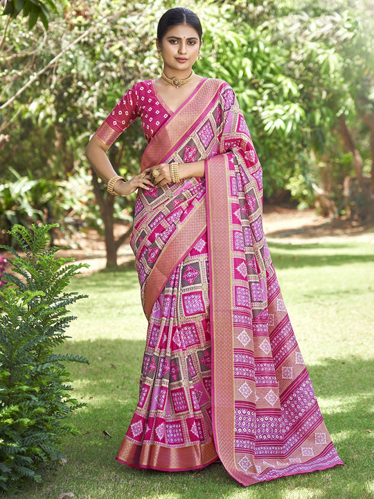 Pink Kalamkari Silk Saree With Blouse Piece