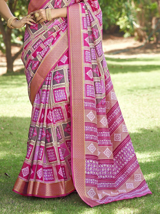 Pink Kalamkari Silk Saree With Blouse Piece